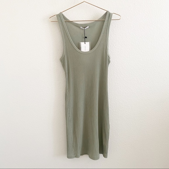John Elliott Cotton Ribbed Tank Dress Chaparral Sage Green NWT L - Picture 3 of 9